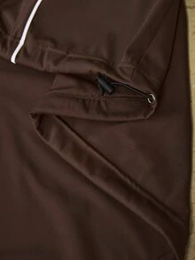 SHEIN Sovereign Charm Women's Striped Colorblock Drawstring Zipper Sports Sweatshirt - Brown - View 8