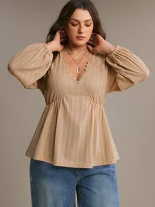 Freevana Plus Size Women's Bohemian Romantic Long Sleeve T-Shirt - Apricot - View 3