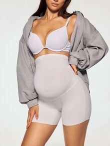 SHAPORA 1pc Maternity Solid Color High Waist Panties - White - View 6