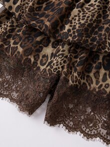Solivie Women's Autumn Off-Shoulder Leopard Print Short Dress Coffee Color - Coffee - View 9