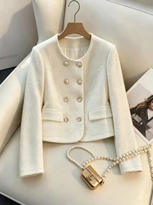 GlowEve Double Breasted Flap Detail Jacket - White - View 3