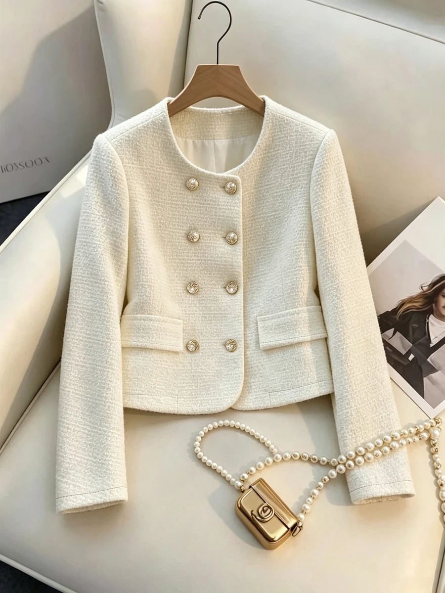 GlowEve Double Breasted Flap Detail Jacket - White - View 1