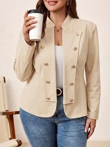 Chikora Plus Size Elegant Fashion Double-Breasted Long Sleeve Jacket For Office - Apricot - View 6