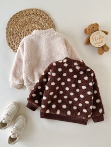 2pcs Baby Girls Pullover Sweaters Cute Sweet Brown Apricot Polka Dot Zip Ribbed Long Sleeve Mock Neck Thick Holiday Party Fall Winter Plush - Multicolor - View 2