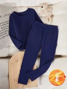SHEIN 男童藍色德龍長褲與長袖內衣套裝 1 套 - 彩色 - 查看 7