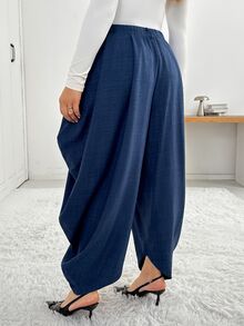 Shapeblank Women's Plus-Size Blue Harem/Lantern Pants – Stylish, Casual, Loose & Comfortable – Elastic Waist – Suitable For Spring & Autumn Daily Wear,Bottom - Blue - View 3