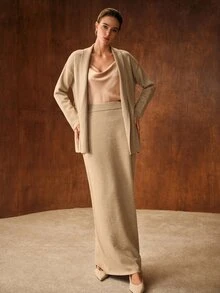 MOTF PREMIUM AUTUMN/WINTER WOMEN'S KHAKI SWEATER 2 PIECES SET ELEGANT - Khaki - View 3