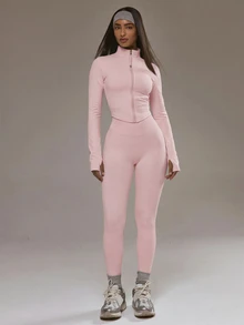 Musera Sport High Rise Seamless Leggings Bottom Only Padel Winter Activewear Sport Gym Workout - Baby Pink - View 3