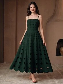 Anewsta Elegant Green Fashion Strapless Dress With Waist-Cinched Slimming Design, Sleeveless Hollow-Out Style, Vacation Dress For Women - Green - View 5