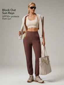 OutZeal Celana Jogger Wanita untuk Olahraga dan Gym Outdoor dengan Perlindungan UV, Sentuhan Dingin, Warna Polos, Bawahan Outdoor - Coffee Brown - View 2