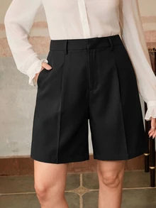 Anewsta Fashionable Modern Summer Outfits Casual Khaki Belt Women's Five-Point Blazer Shorts For Commuting - Black - View 7