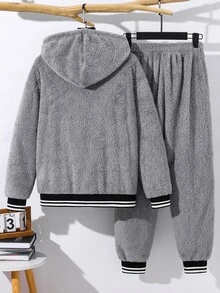 SHEIN 青少年男孩長袖連帽運動套裝 - 灰色 - 查看 2