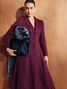 MOTF PREMIUM MANTEL PANJANG ELEGAN WANITA DARI WOL KASAR BERPAYET WARNA UNGU DENGAN POTONGAN SLIM FIT - Purple - View 6