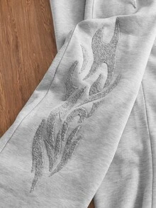 SWAVVY 男士休閒寬鬆長褲 春秋冬夏季 標準尺寸 刺繡黑色雪洗 - 灰色 - 查看 3