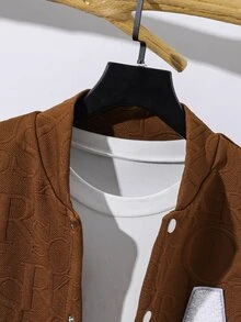 SHEIN 2件組青少年男孩半拉鍊連帽外套與慢跑長褲套裝，黑色，圖案設計，加厚抓絨運動服，秋季 - 彩色 - 查看 4