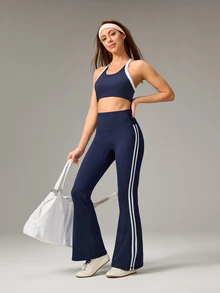 OutZeal Gym Wear Women Sports Pants Yoga Workout Pilates Quick-Dry Tummy Control Flared Legs Active Bottoms - Navy Blue - View 5