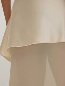 MUSEYN Rok Maxi Asimetris Model Ekor Ikan dari Satin Krem dan Gorganza, Elegan untuk Kencan Malam, Chic, dan Musim Gugur. - Krem - View 5