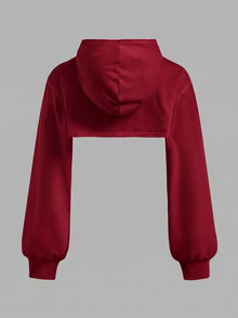 SHEIN Girlism 青少年女孩休閒日常短版紋理長袖運動衫 - 紅色 - 查看 2