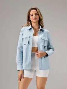 OutZeal Women Outdoor Shirt Casual Workout Natural Soft Back Mesh Panel Workwear Overshirt - Baby Blue - View 3