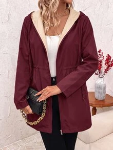 SHEIN Clasi 女款豹紋可反穿連帽夾克外套 - 乾枯玫瑰色 - 查看 6