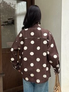Flexra Women's Fashionable Collared Button Loose Washed Denim Shirt - Mocha Brown - View 2