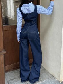 Rivivi Women's Denim Tank Top And Denim Pants Set Everyday Traveling Summer Streetwear - Dark Wash - View 3