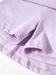 SHEIN 女童 2 件組防磨裙褲套裝，夏季純色針織 A 字裙內含內搭短褲，適合學校、運動與日常穿著 - 彩色 - 查看 4
