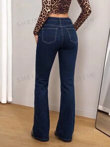 SHEIN Tall Tall Retro Low Waist Casual Slim Fit Flare Jeans - Dark Wash - View 2