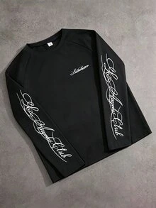 Boys Letter Camo Print Long Sleeve T-Shirt Suitable For Daily Casual Outdoor Activities Spring And Autumn - Black - View 1