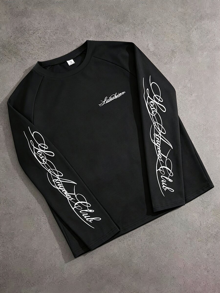 Boys Letter Camo Print Long Sleeve T-Shirt Suitable For Daily Casual Outdoor Activities Spring And Autumn - Black - View 1