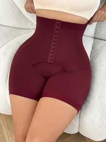 SHEIN 大尺碼女款純色雙層收腹平口內褲 - 酒紅色 - 查看 6