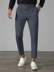 Manfinity Bizformal Men's Solid Color Drawstring Pocket Slim Fit Business Casual Suit Pants - Dusty Blue - View 6