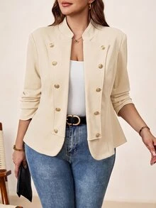 Chikora Plus Size Elegant Fashion Double-Breasted Long Sleeve Jacket For Office - Apricot - View 5
