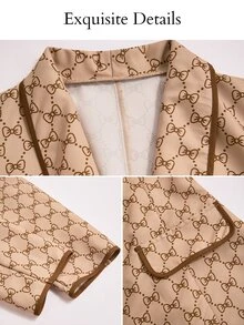 SOLERSUN Sexy Elegant Commuter Workplace Blazer Vintage Print Slim Fit Autumn Winter Jacket Old Money Style Women (Random Floral) - Khaki - View 10