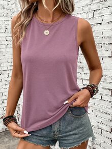 SHEIN LUNE Women's Casual Solid Color Loose Fit Tank Top - Mauve Purple - View 6