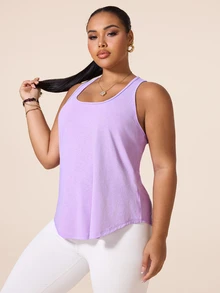 SHEIN Rhythm Era Women's Spring Summer Casual Minimalist Textured Fabric Vibrant Plus Size Sports Tank Top - Purple - View 4