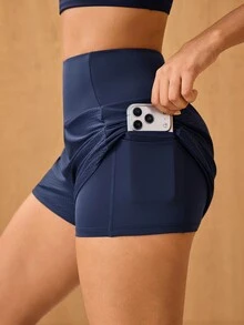 OutZeal Women Sports Shorts Gym Workout Running High Waist Tummy Control Built-In Shorts 2-In-1 Design - Royal Blue - View 8