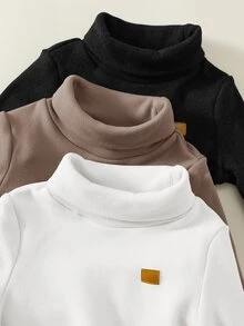 SHEIN 中性新生兒男嬰連身衣，純色保暖內裡加厚高領連身套裝，多件組，嬰兒秋冬服飾 - 彩色 - 查看 4