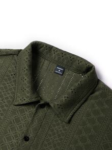 Genlund 男士度假休閒刺繡鏤空鈕扣襯衫 - 軍綠色 - 查看 5