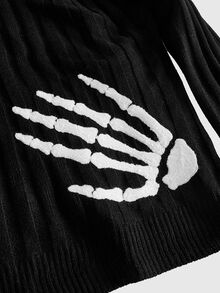 ROMWE Dark Gothic Skull Hand Pattern Embroidered Versatile Casual Plus Size Loose Hoodie Pullover Sweater - Black - View 2