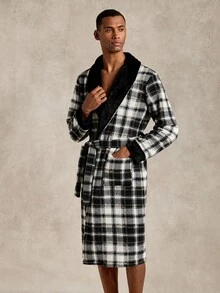 EverLounge Men's British Style Plush Plaid Robe - Multicolor - View 4