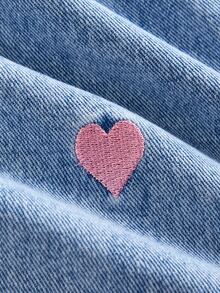 Young Girl Fall/Winter Y2k Colorful Heart Embroidery Pattern Blue Denim Loose Waist Jeans, For Daily And Streetwear - Light Wash - View 4