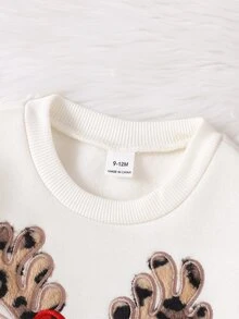 SHEIN Baby Girl Baby Girl Casual Christmas 3D Embroidered Reindeer Pattern Crew Neck Pullover Long Sleeve Sweatshirt - Apricot - View 7