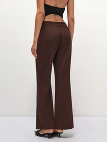 SHEIN TRNDY 2000s Style Women's Autumn/Winter Elegant Waist Bow Decor Commute & Casual Long Pants - Coffee Brown - View 2