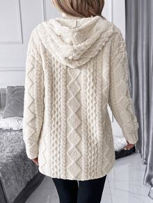 SHEIN Clasi 女款純色連帽紋理保暖內裡秋冬時尚百搭夾克 - 杏色 - 查看 2