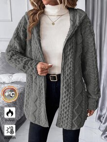 SHEIN Clasi 大尺碼女款紋理圖案長袖抓絨連帽夾克 - 深灰色 - 查看 12
