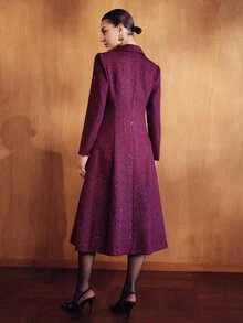 MOTF PREMIUM MANTEL PANJANG ELEGAN WANITA DARI WOL KASAR BERPAYET WARNA UNGU DENGAN POTONGAN SLIM FIT - Purple - View 3