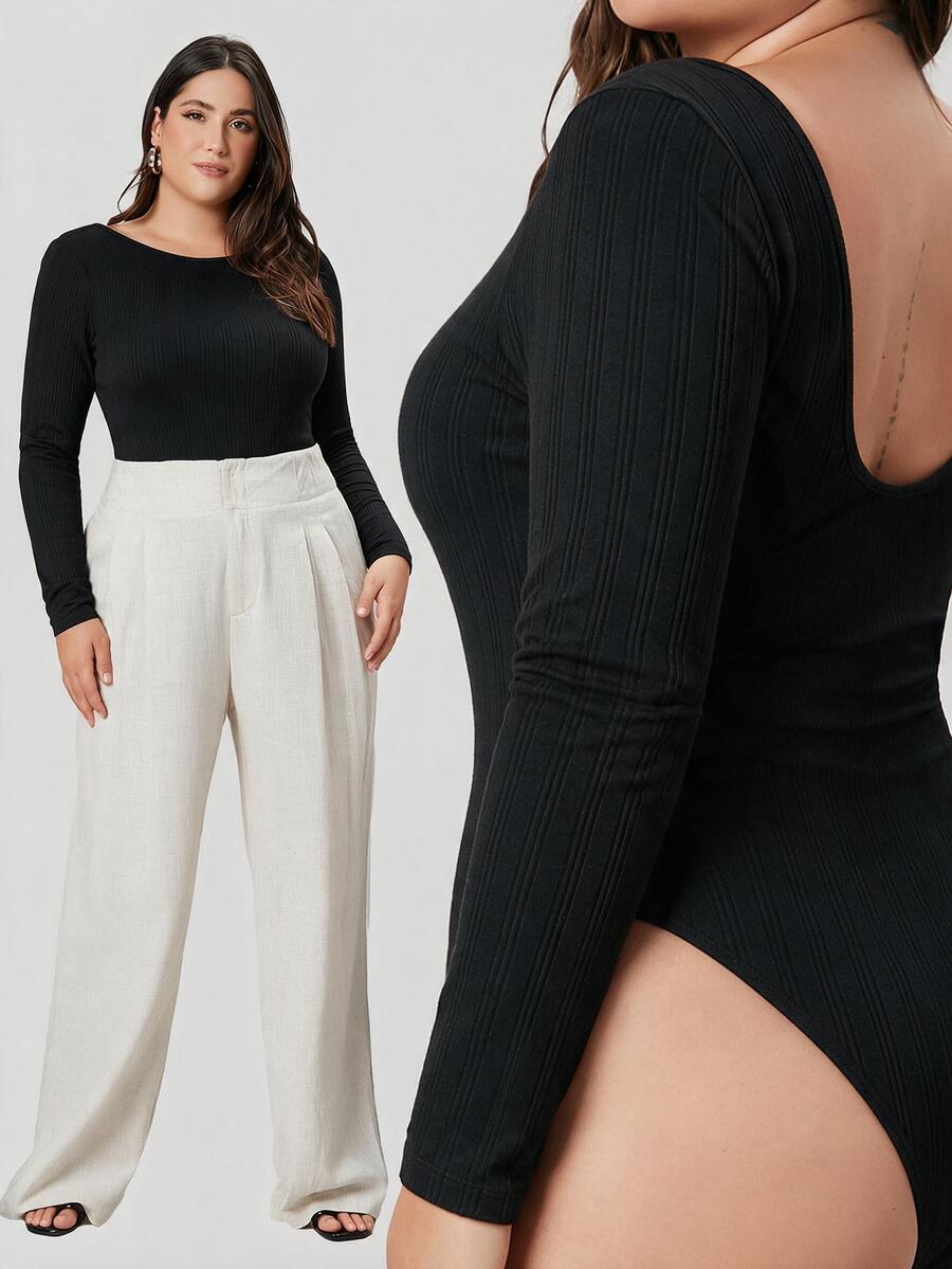 SHEIN BASICS Plus Size Bodysuits - Black - View 1