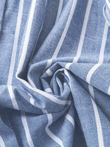 SHEIN LUNE 大尺碼女款條紋單排扣休閒口袋襯衫洋裝 - 彩色 - 查看 3