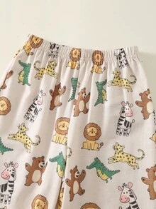 SHEIN 2件組 嬰兒男孩/女孩秋冬款卡通動物圖案針織軟綿翻領長袖鈕扣襯衫＋鬆緊腰長褲套裝 - 彩色 - 查看 7